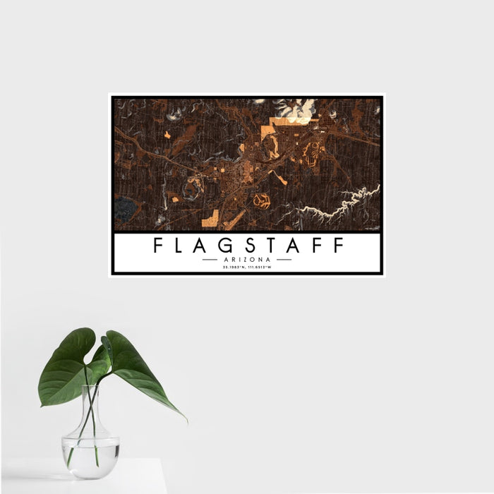 16x24 Flagstaff Arizona Map Print Landscape Orientation in Ember Style With Tropical Plant Leaves in Water