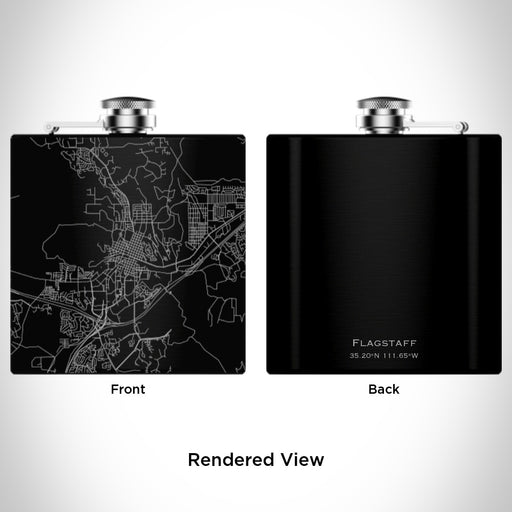 Rendered View of Flagstaff Arizona Map Engraving on 6oz Stainless Steel Flask in Black