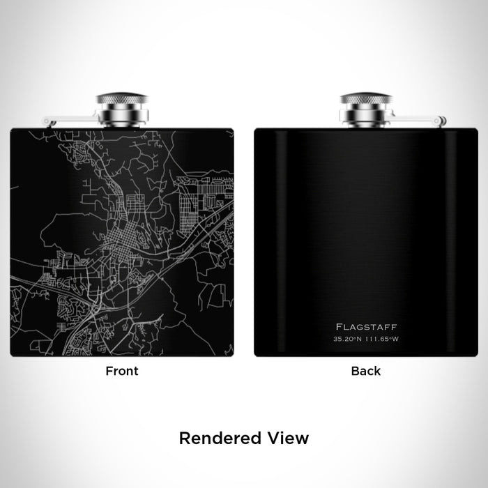 Rendered View of Flagstaff Arizona Map Engraving on 6oz Stainless Steel Flask in Black