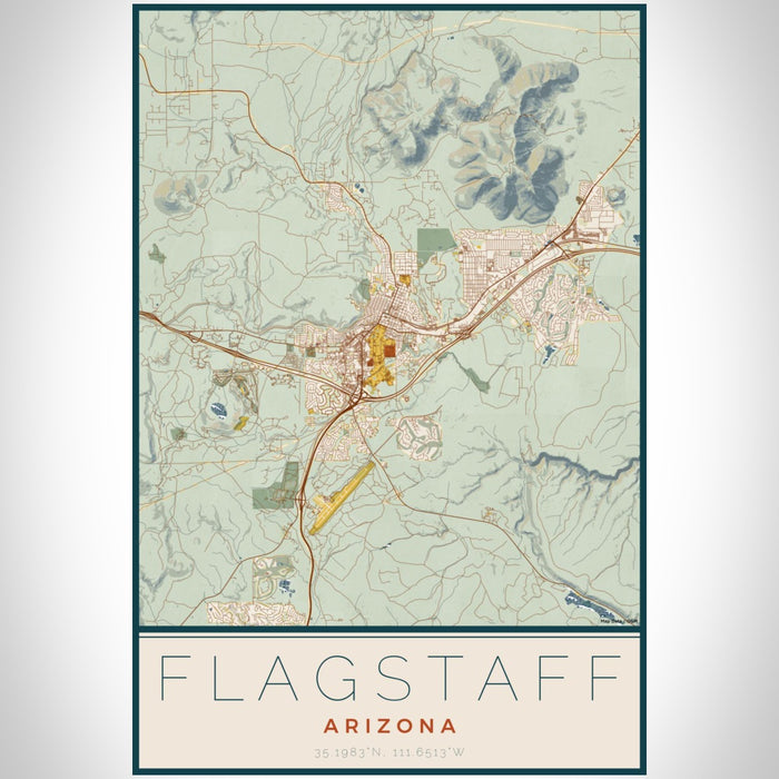 Flagstaff Arizona Map Print Portrait Orientation in Woodblock Style With Shaded Background