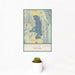 12x18 Flathead Lake Montana Map Print Portrait Orientation in Woodblock Style With Small Cactus Plant in White Planter