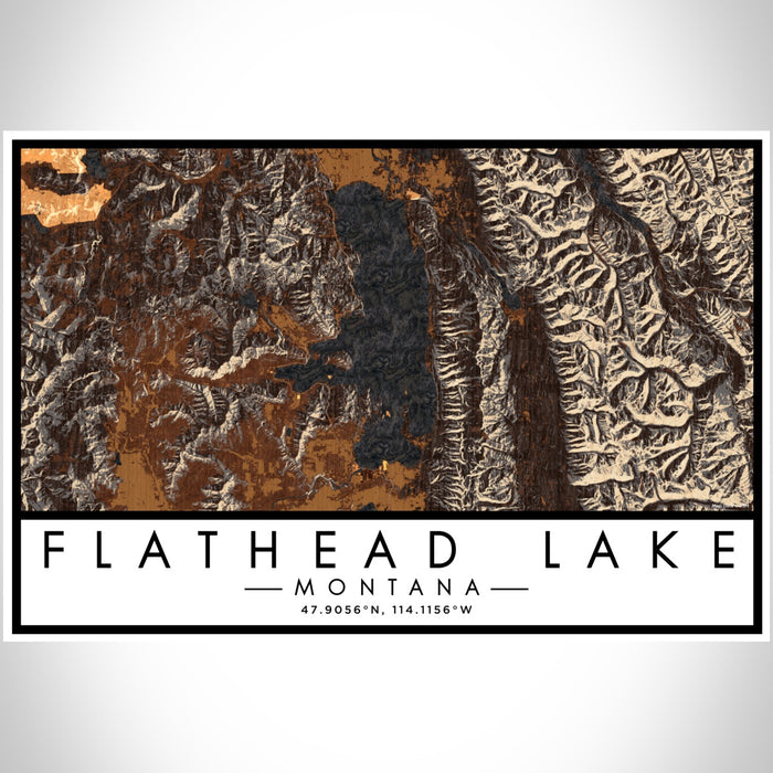 Flathead Lake Montana Map Print Landscape Orientation in Ember Style With Shaded Background