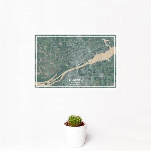 12x18 Florence Alabama Map Print Landscape Orientation in Afternoon Style With Small Cactus Plant in White Planter