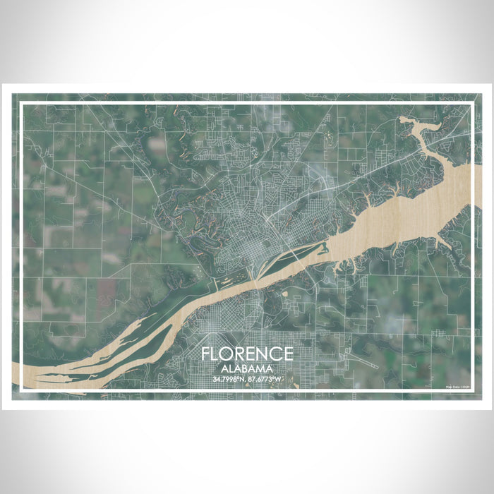 Florence Alabama Map Print Landscape Orientation in Afternoon Style With Shaded Background