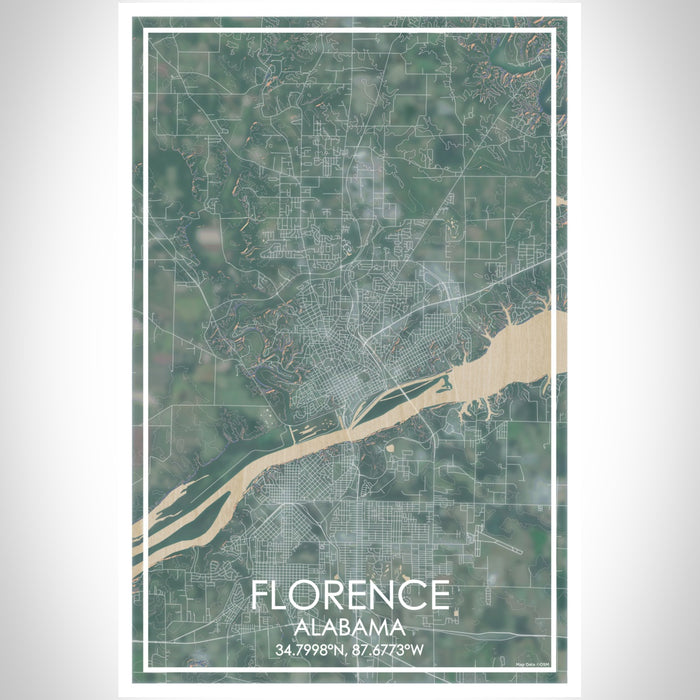 Florence Alabama Map Print Portrait Orientation in Afternoon Style With Shaded Background