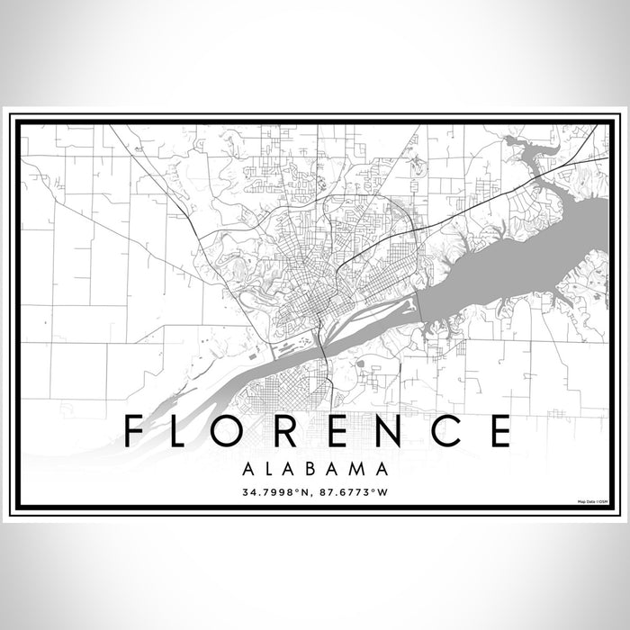 Florence Alabama Map Print Landscape Orientation in Classic Style With Shaded Background