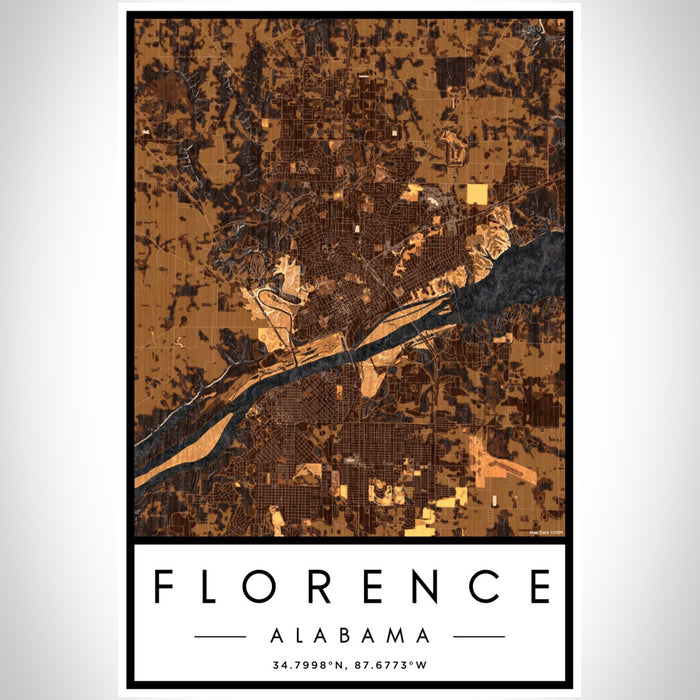 Florence Alabama Map Print Portrait Orientation in Ember Style With Shaded Background