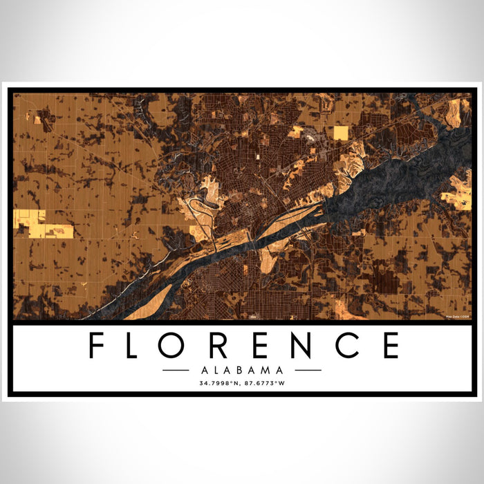 Florence Alabama Map Print Landscape Orientation in Ember Style With Shaded Background