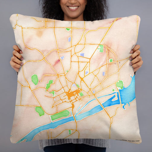 Person holding 22x22 Custom Florence Alabama Map Throw Pillow in Watercolor