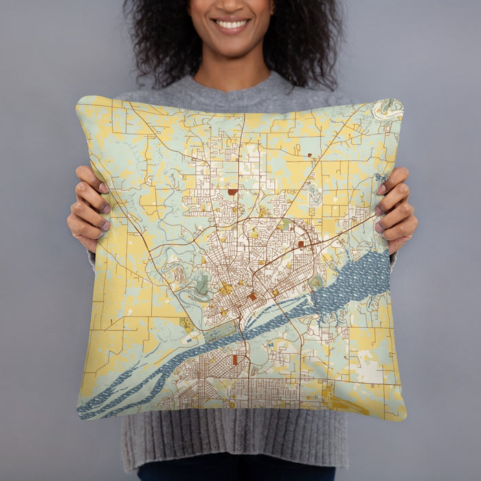 Person holding 18x18 Custom Florence Alabama Map Throw Pillow in Woodblock
