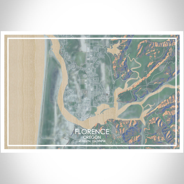 Florence Oregon Map Print Landscape Orientation in Afternoon Style With Shaded Background