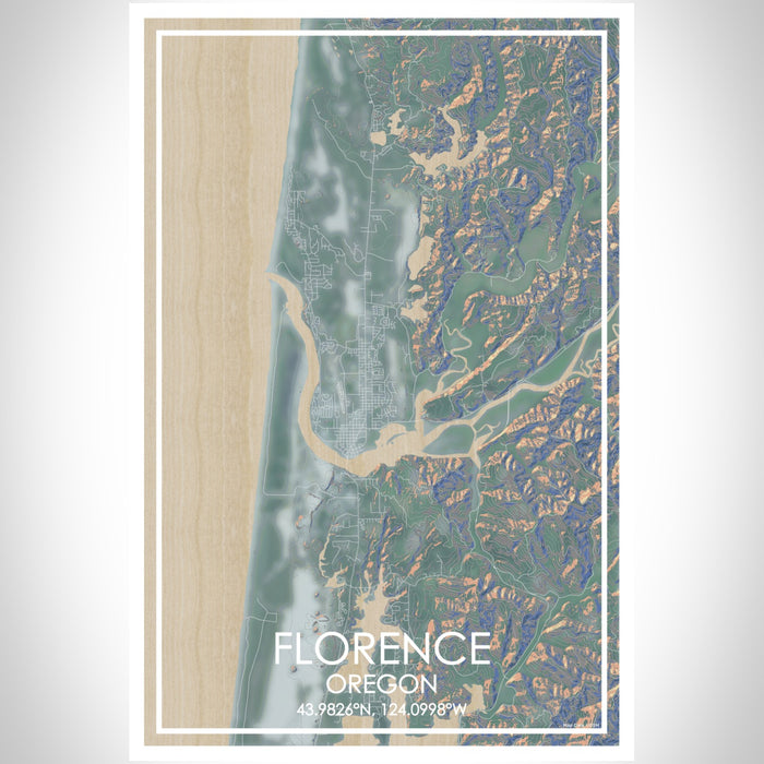 Florence Oregon Map Print Portrait Orientation in Afternoon Style With Shaded Background