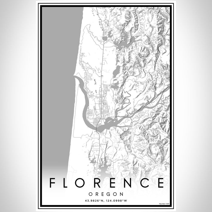 Florence Oregon Map Print Portrait Orientation in Classic Style With Shaded Background