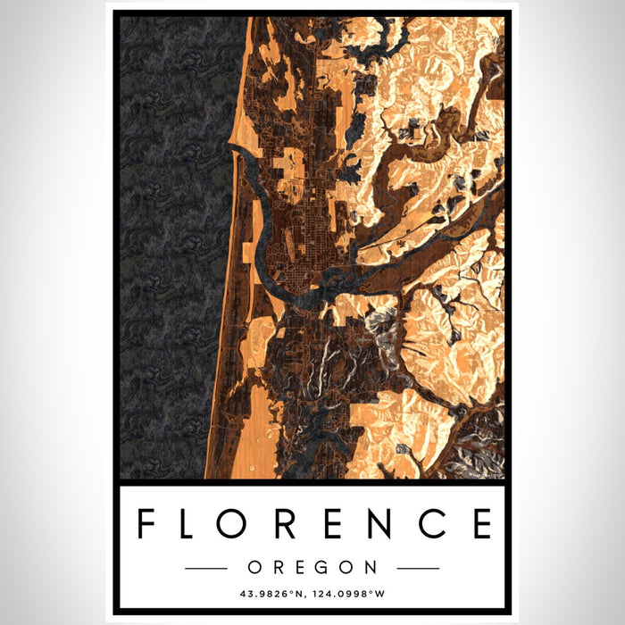 Florence Oregon Map Print Portrait Orientation in Ember Style With Shaded Background