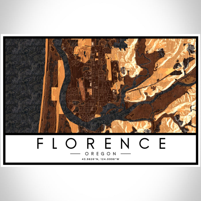 Florence Oregon Map Print Landscape Orientation in Ember Style With Shaded Background
