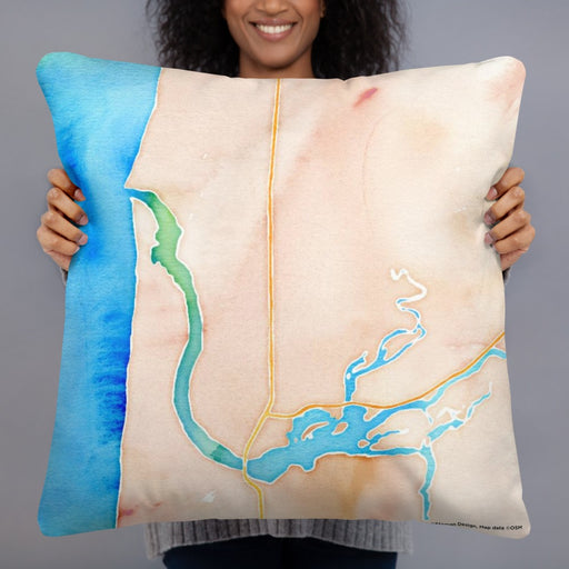 Person holding 22x22 Custom Florence Oregon Map Throw Pillow in Watercolor