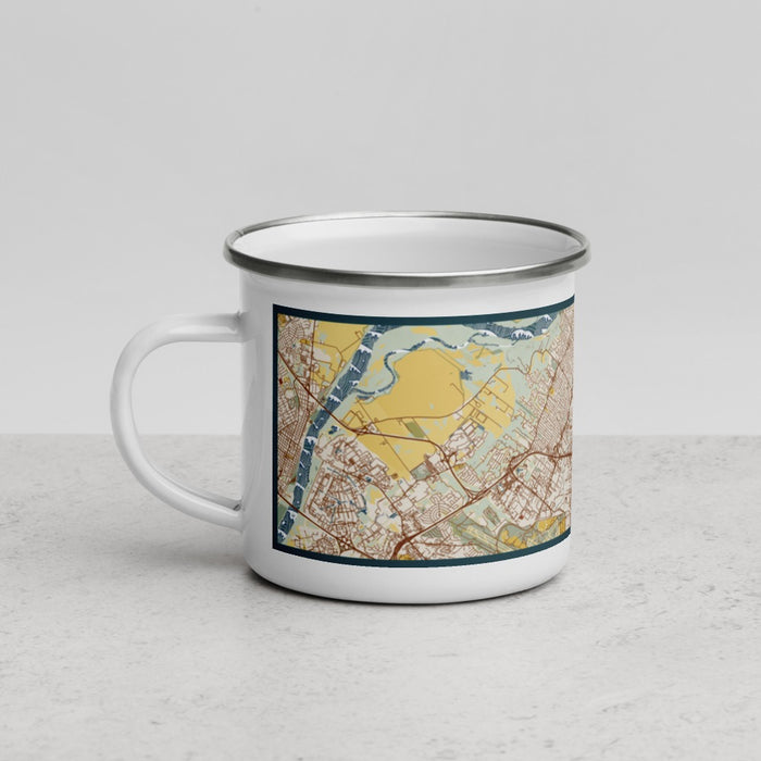 Left View Custom Florissant Missouri Map Enamel Mug in Woodblock