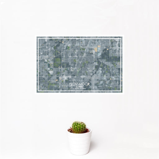12x18 Flossmoor Illinois Map Print Landscape Orientation in Afternoon Style With Small Cactus Plant in White Planter
