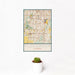 12x18 Flossmoor Illinois Map Print Portrait Orientation in Woodblock Style With Small Cactus Plant in White Planter