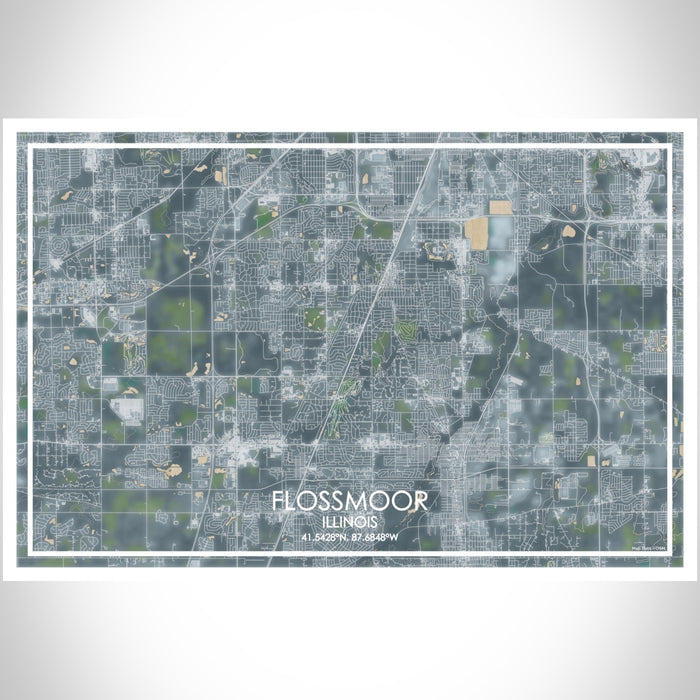 Flossmoor Illinois Map Print Landscape Orientation in Afternoon Style With Shaded Background