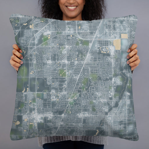 Person holding 22x22 Custom Flossmoor Illinois Map Throw Pillow in Afternoon
