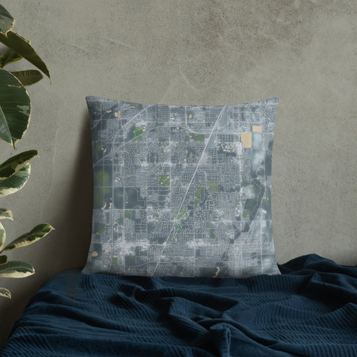 Custom Flossmoor Illinois Map Throw Pillow in Afternoon on Bedding Against Wall