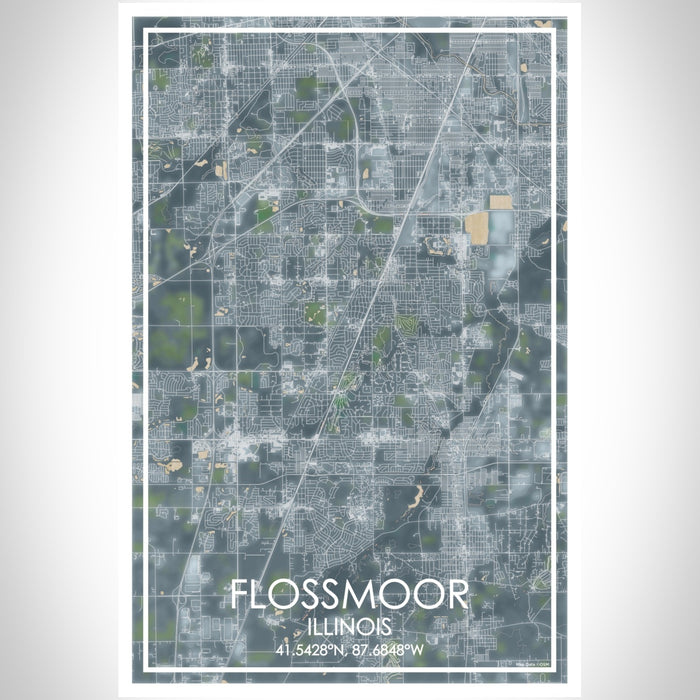 Flossmoor Illinois Map Print Portrait Orientation in Afternoon Style With Shaded Background
