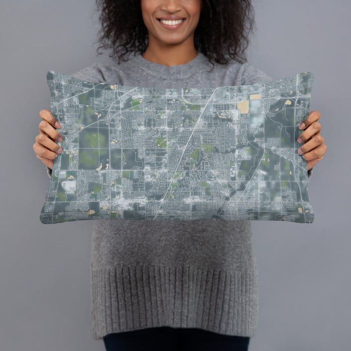 Person holding 20x12 Custom Flossmoor Illinois Map Throw Pillow in Afternoon