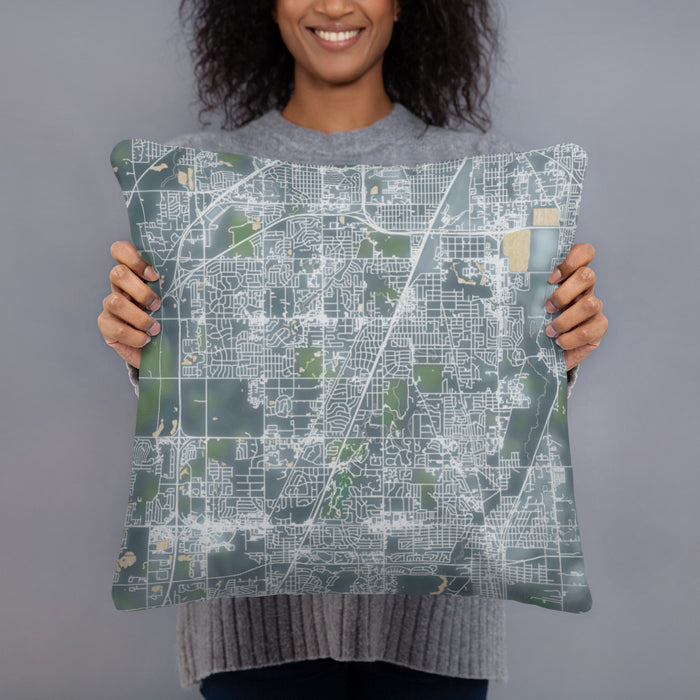 Person holding 18x18 Custom Flossmoor Illinois Map Throw Pillow in Afternoon