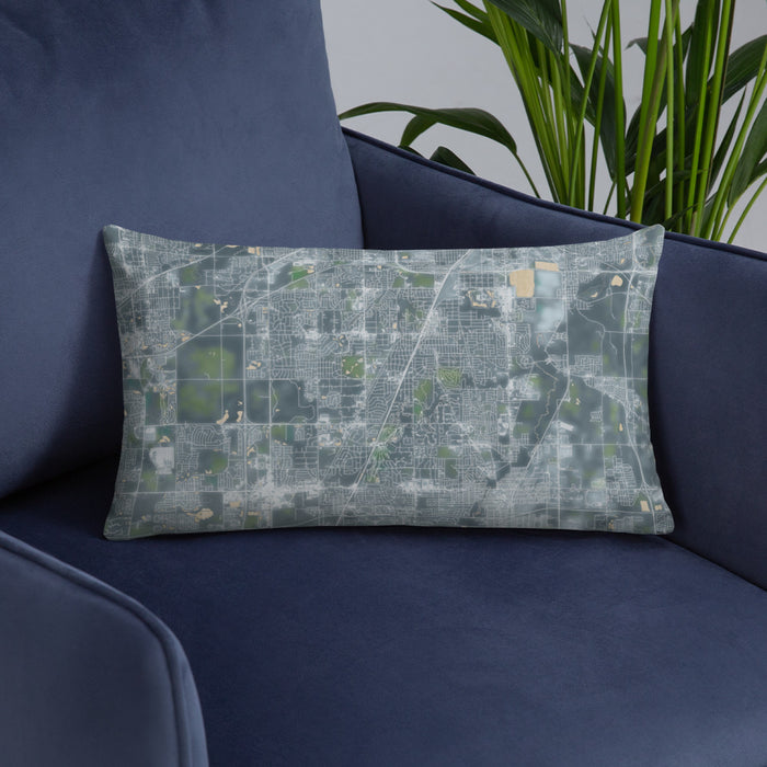Custom Flossmoor Illinois Map Throw Pillow in Afternoon on Blue Colored Chair
