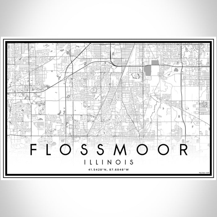 Flossmoor Illinois Map Print Landscape Orientation in Classic Style With Shaded Background