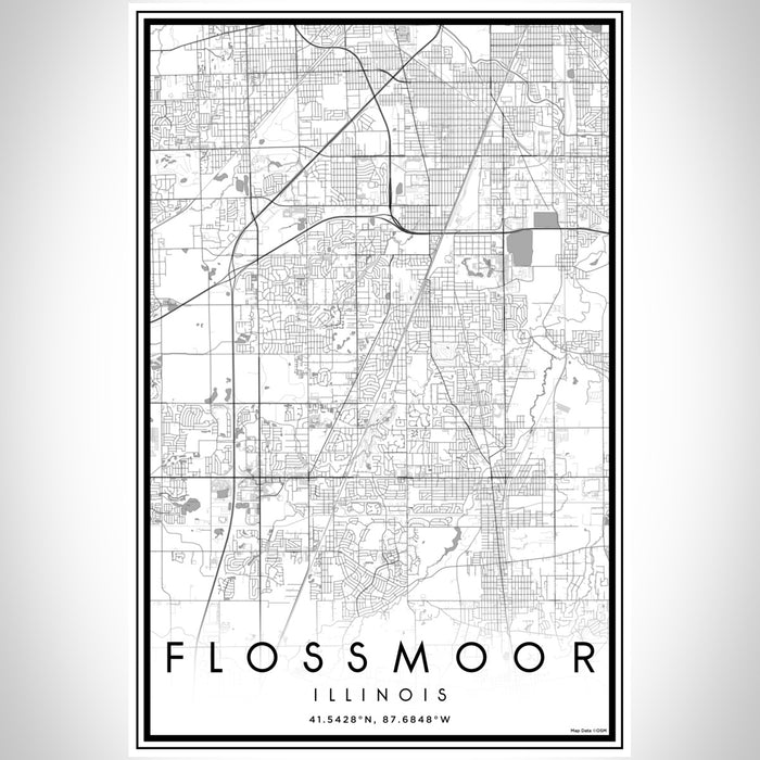 Flossmoor Illinois Map Print Portrait Orientation in Classic Style With Shaded Background