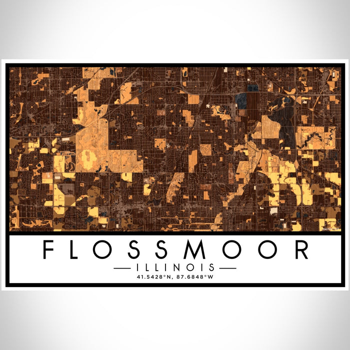 Flossmoor Illinois Map Print Landscape Orientation in Ember Style With Shaded Background