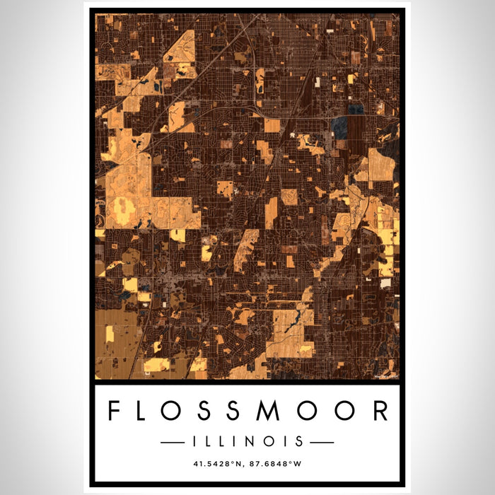 Flossmoor Illinois Map Print Portrait Orientation in Ember Style With Shaded Background