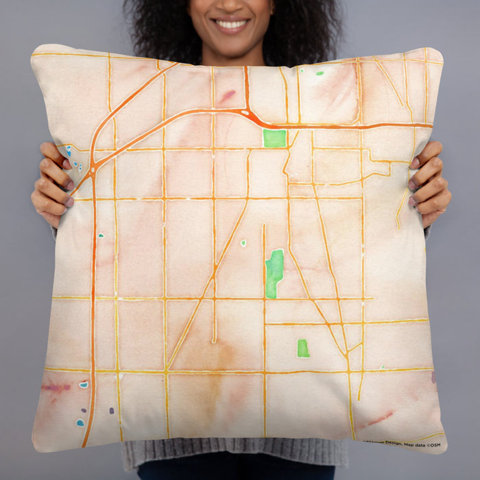 Person holding 22x22 Custom Flossmoor Illinois Map Throw Pillow in Watercolor