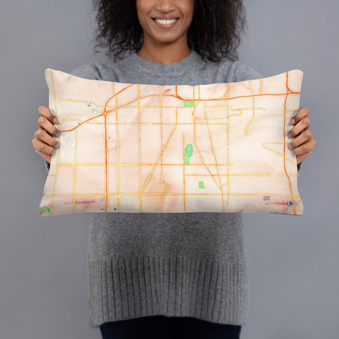 Person holding 20x12 Custom Flossmoor Illinois Map Throw Pillow in Watercolor