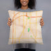 Person holding 18x18 Custom Flossmoor Illinois Map Throw Pillow in Watercolor