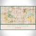 Flossmoor Illinois Map Print Landscape Orientation in Woodblock Style With Shaded Background