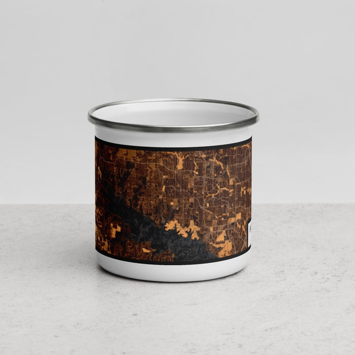 Front View Custom Flower Mound Texas Map Enamel Mug in Ember