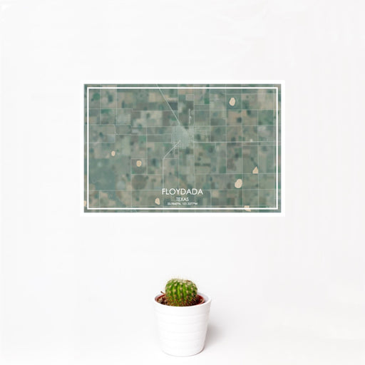 12x18 Floydada Texas Map Print Landscape Orientation in Afternoon Style With Small Cactus Plant in White Planter