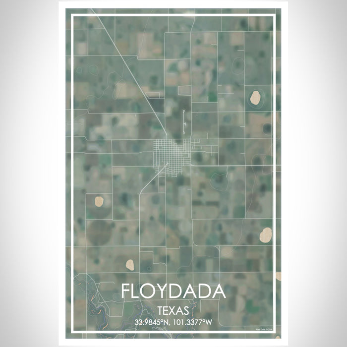 Floydada Texas Map Print Portrait Orientation in Afternoon Style With Shaded Background