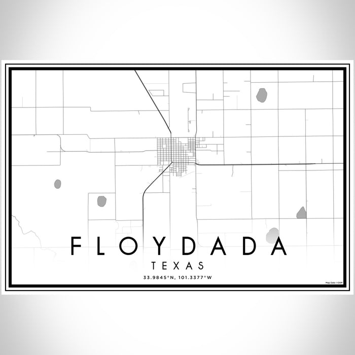 Floydada Texas Map Print Landscape Orientation in Classic Style With Shaded Background