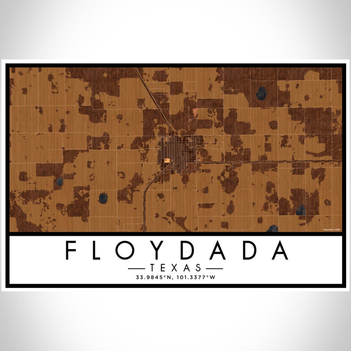 Floydada Texas Map Print Landscape Orientation in Ember Style With Shaded Background