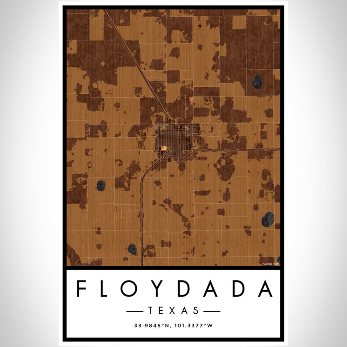 Floydada Texas Map Print Portrait Orientation in Ember Style With Shaded Background