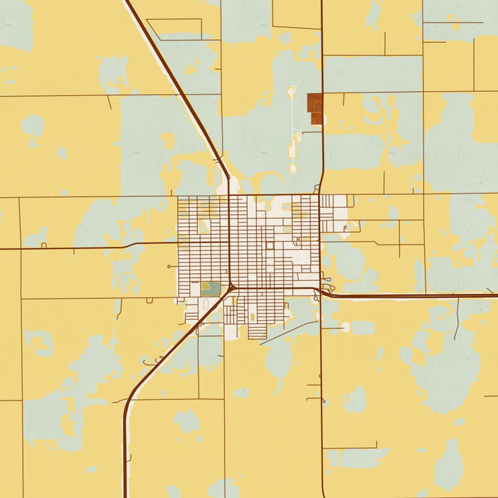 Floydada Texas Map Print in Woodblock Style Zoomed In Close Up Showing Details