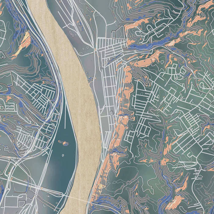 Follansbee West Virginia Map Print in Afternoon Style Zoomed In Close Up Showing Details