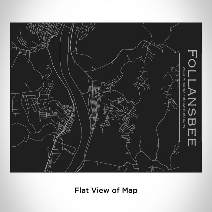 Rendered View of Follansbee West Virginia Map Engraving on 20oz Stainless Steel Insulated Bottle with Bamboo Top in Black