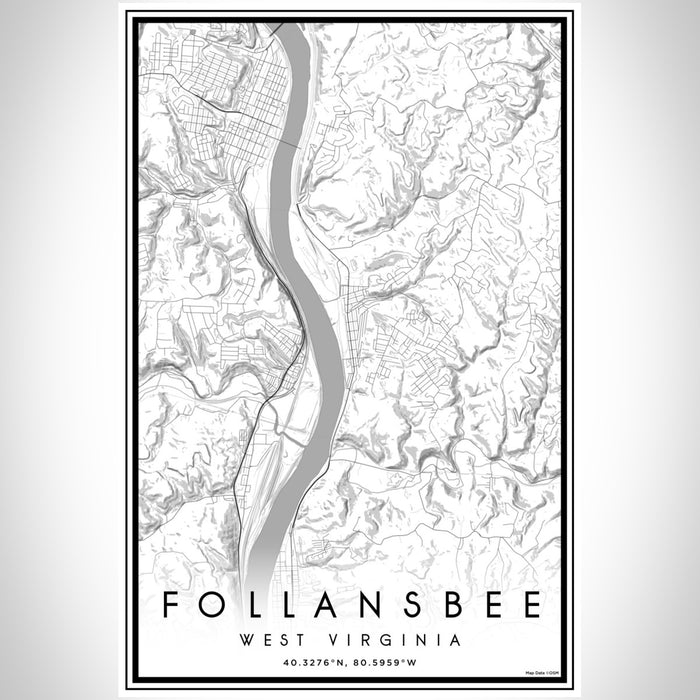 Follansbee West Virginia Map Print Portrait Orientation in Classic Style With Shaded Background