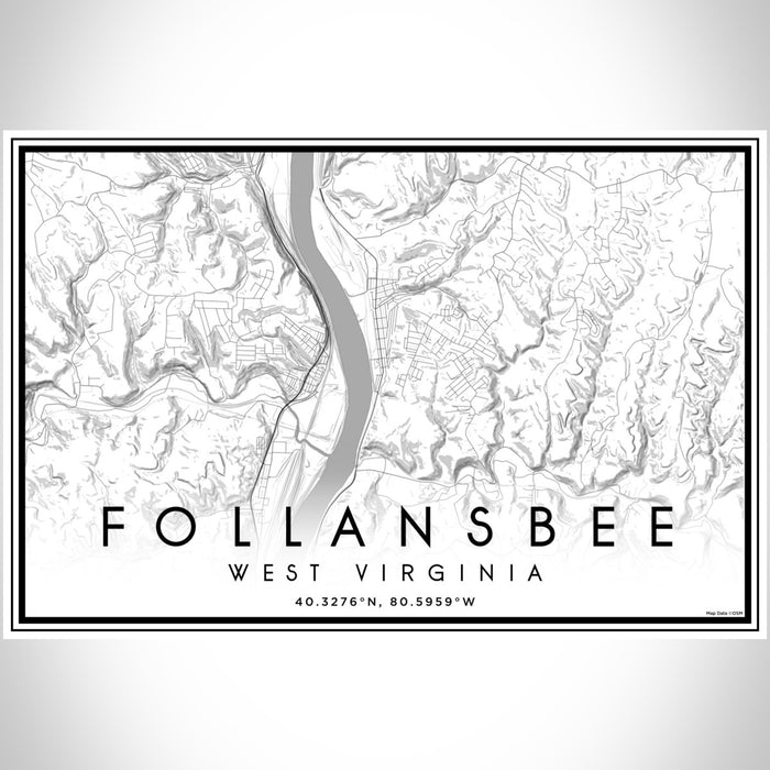Follansbee West Virginia Map Print Landscape Orientation in Classic Style With Shaded Background