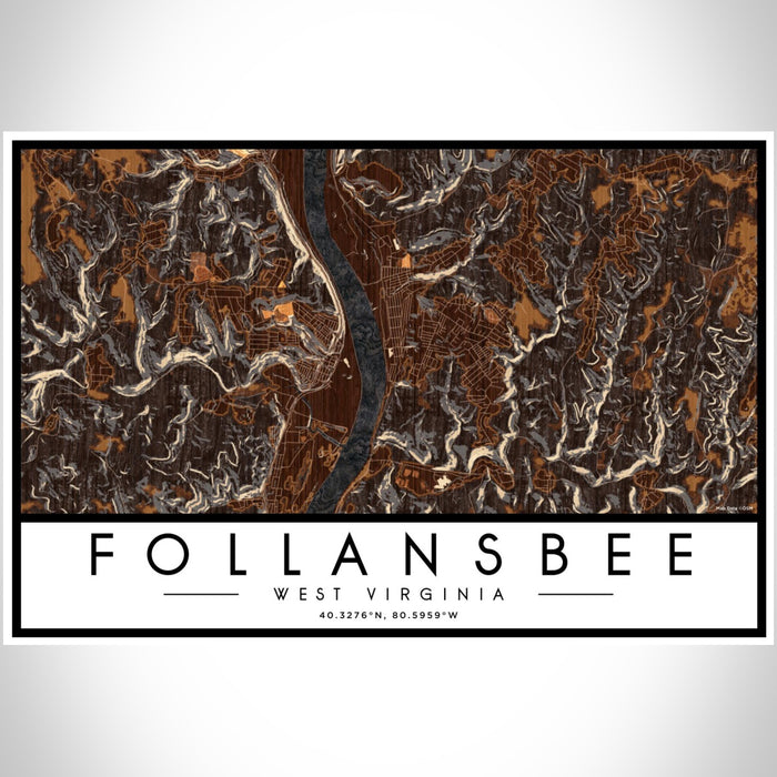 Follansbee West Virginia Map Print Landscape Orientation in Ember Style With Shaded Background